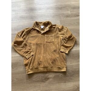 Vintage Irvine Park Men's Med Shirt Yellow Velour Retro 70s 80s Style Polo VTG